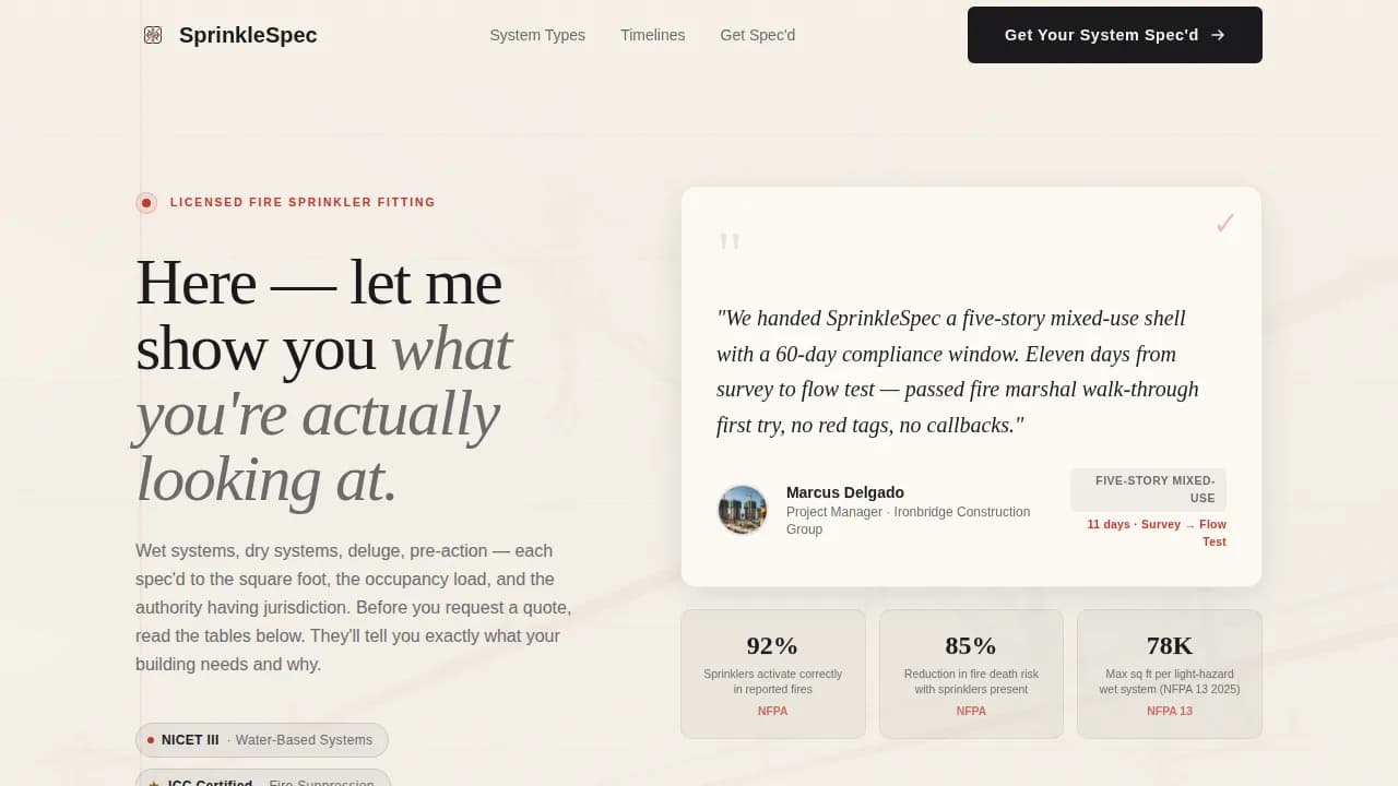Sprinkle — Trusted Fire Safety Landing Page Template