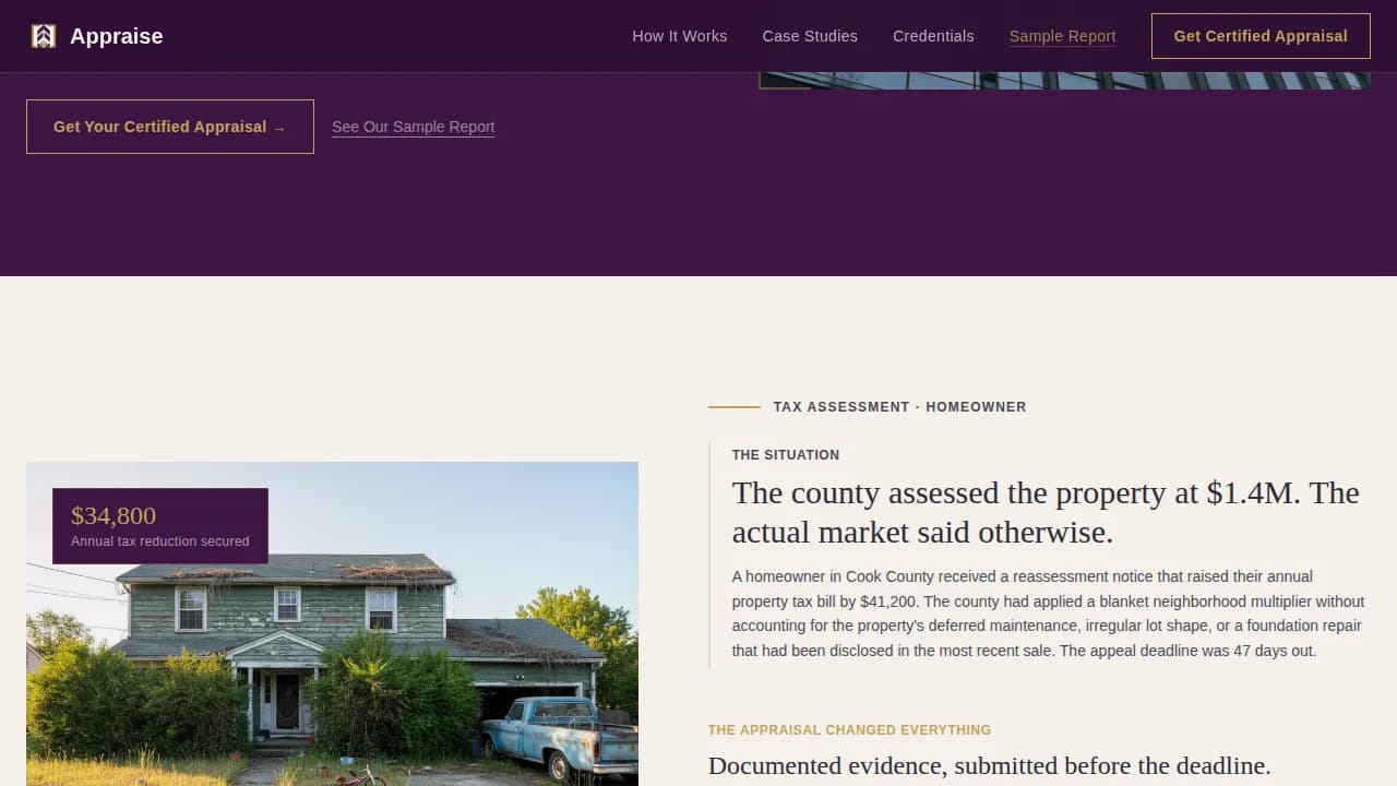 Appraise — Certified Property Valuation Landing Page Template