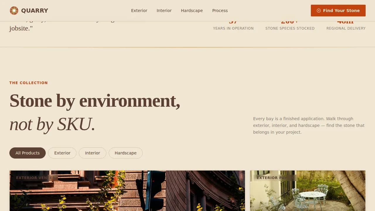 Quarry — Premium Stone Sourcing Landing Page Template