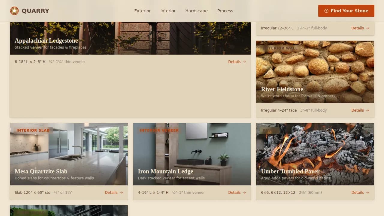Quarry — Premium Stone Sourcing Landing Page Template