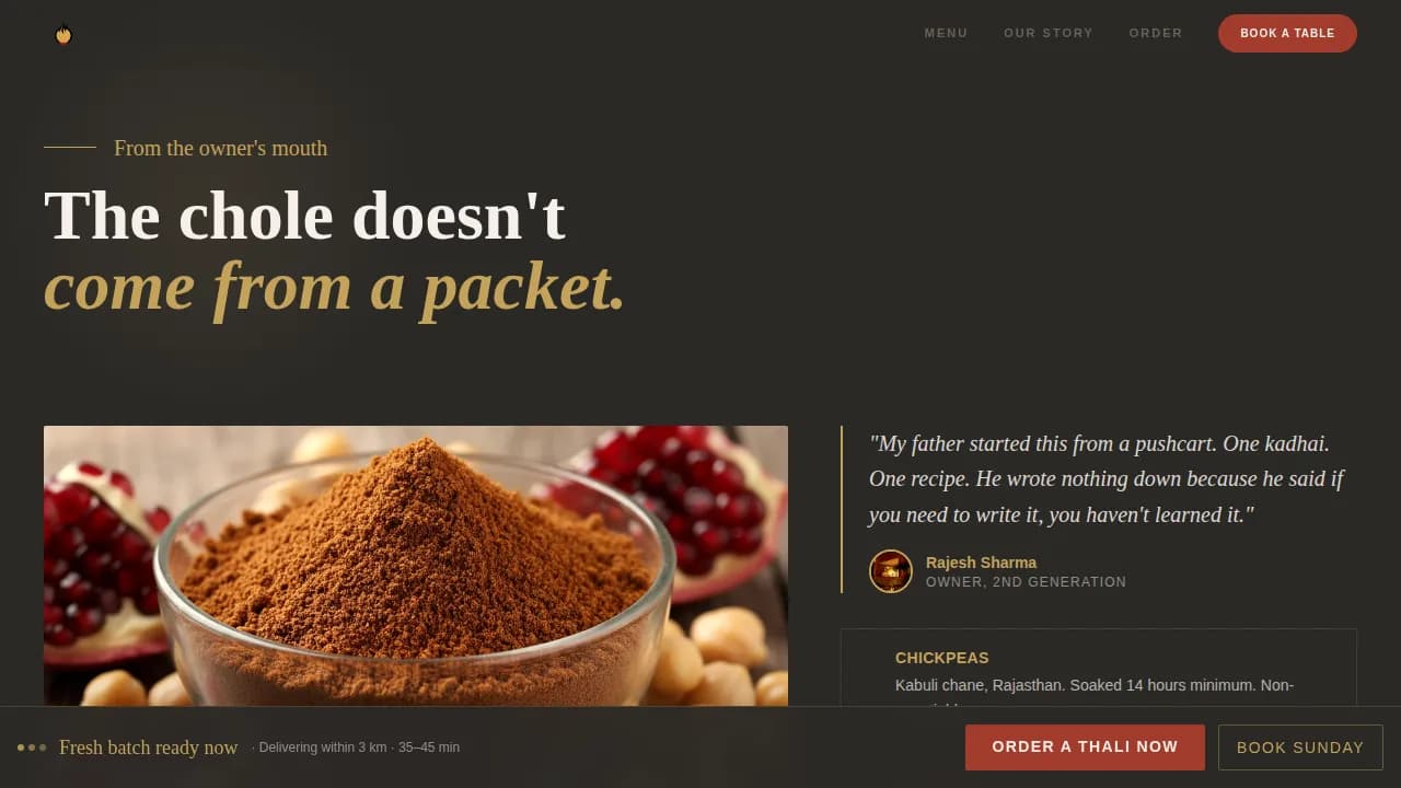 Chole — Authentic Indian Restaurant Landing Page Template