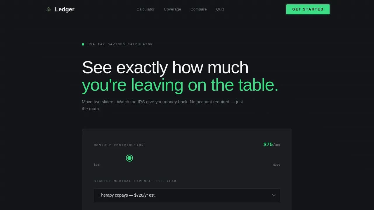 Ledger - Smart Student HSA Savings Landing Page Template