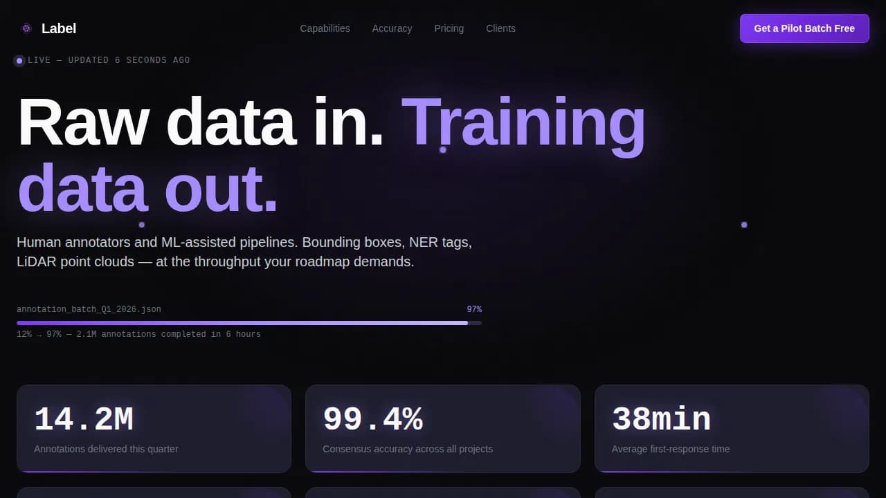 DataSort — Rapid AI Labeling Landing Page Template
