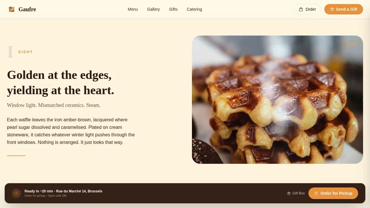 Waffle — Artisan Belgian Café Landing Page Template
