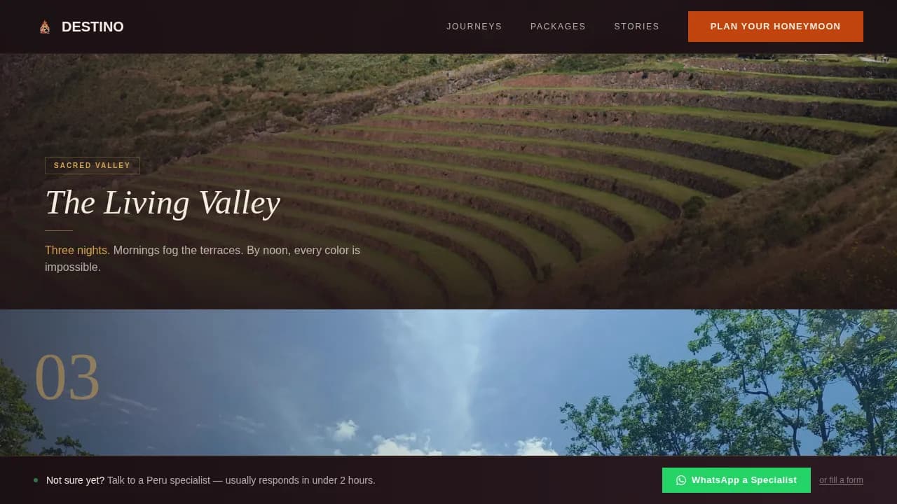 Wanderlust — Curated Peru Honeymoon Landing Page Template