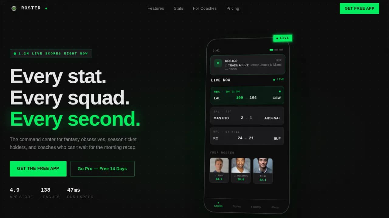 StatTrack — Complete Sports Team App Landing Page Template