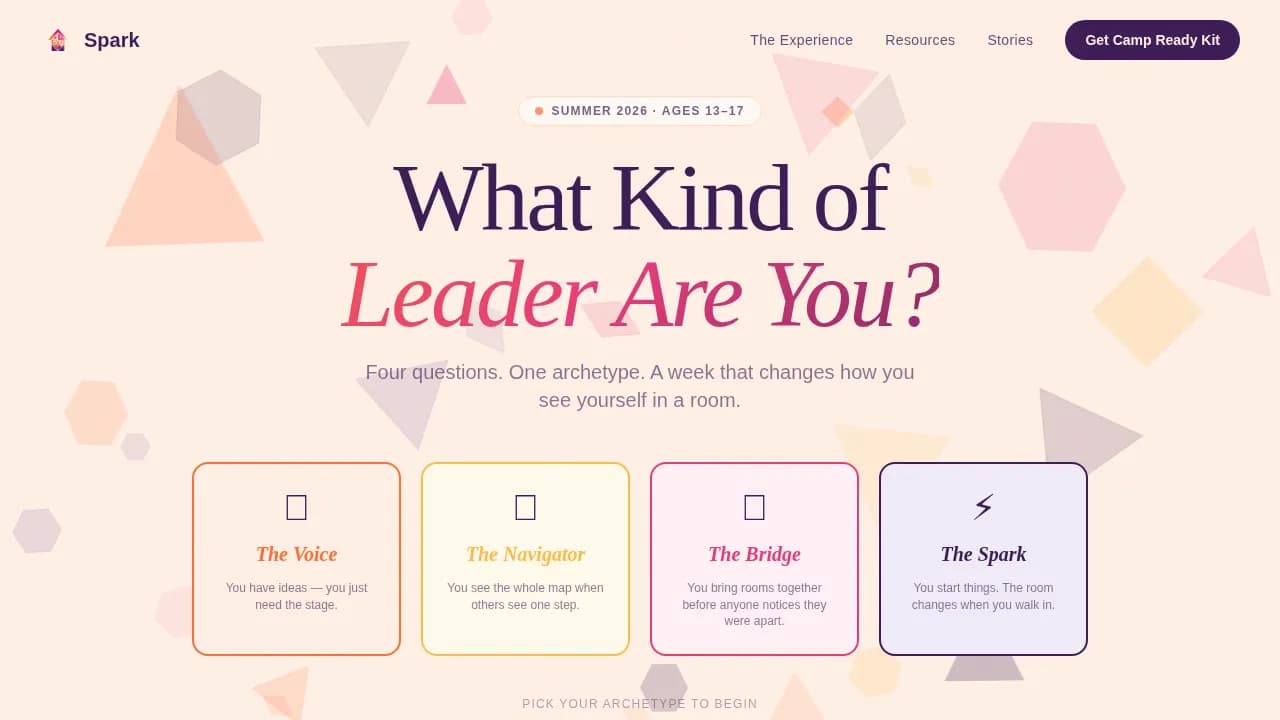 Ignite — Dynamic Teen Leadership Camp Landing Page Template