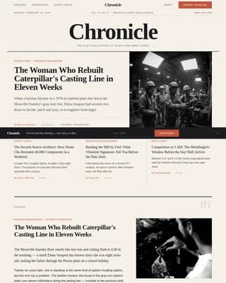 Factory — Editorial Manufacturing Insights Landing Page Template