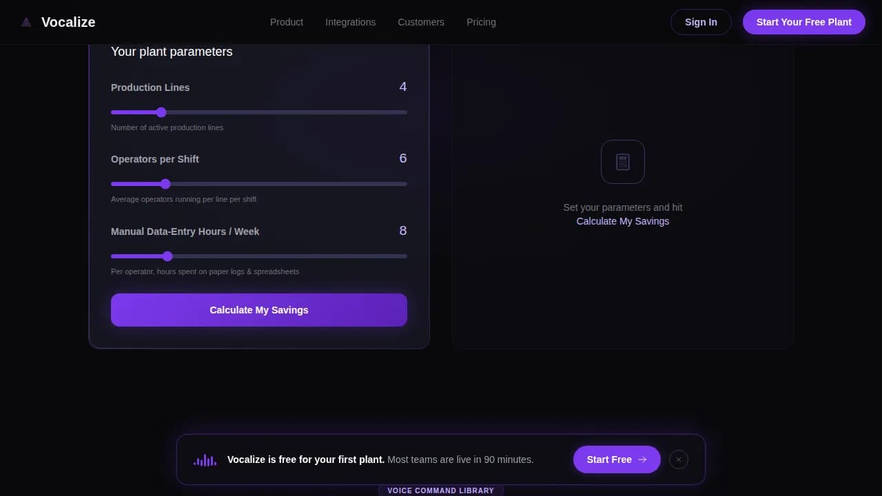 Vocalize - Voice-Activated MES Dashboard Landing Page Template