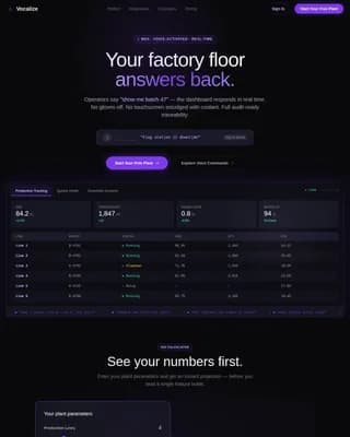Vocalize - Voice-Activated MES Dashboard Landing Page Template