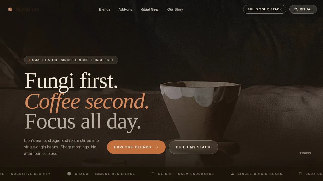 Brew — Premium Mushroom Coffee Landing Page Template