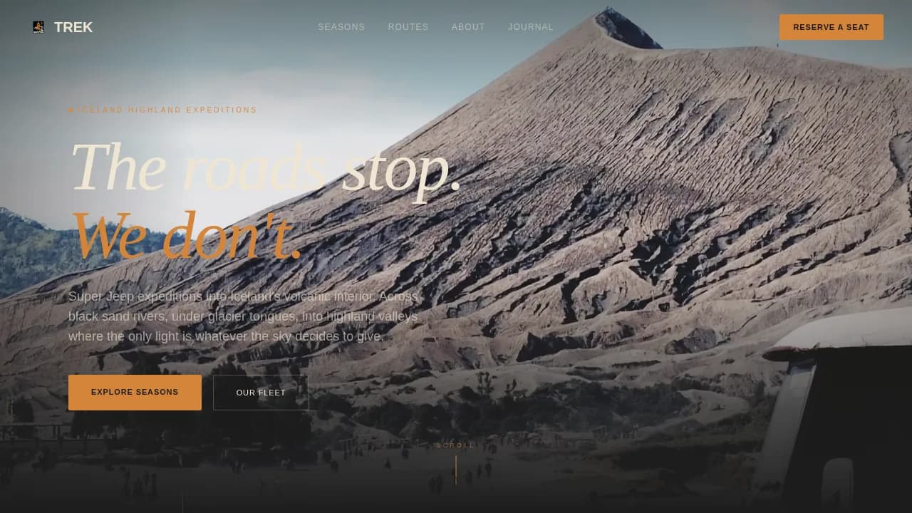 Trek Dark Immersive Iceland Group Tour Operator Landing Page