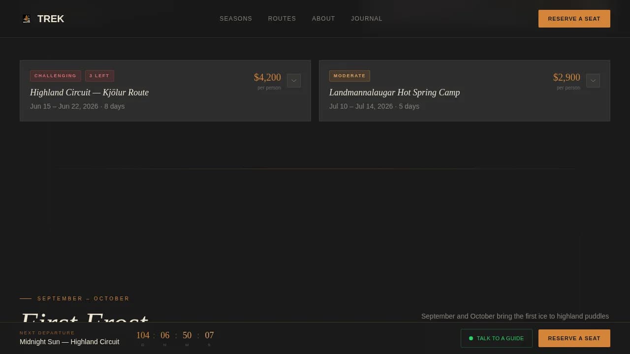 Trek Dark Immersive Iceland Group Tour Operator Landing Page