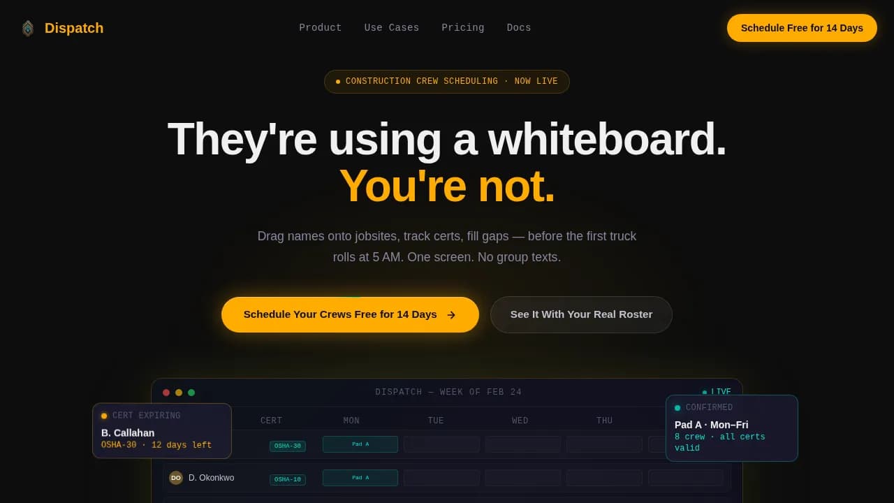 Dispatch - Crew Scheduling Comparison Landing Page Template