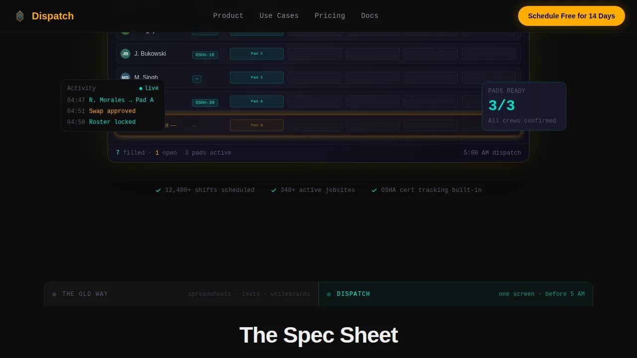 Dispatch - Crew Scheduling Comparison Landing Page Template