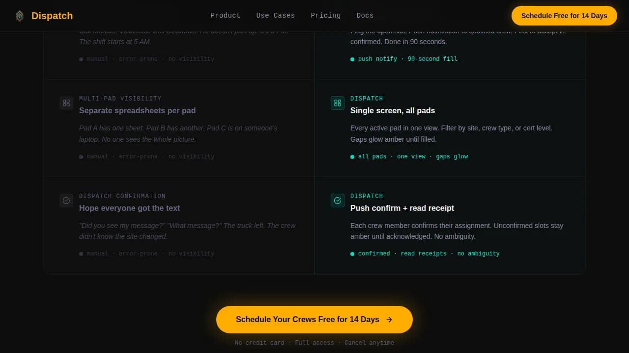 Dispatch - Crew Scheduling Comparison Landing Page Template