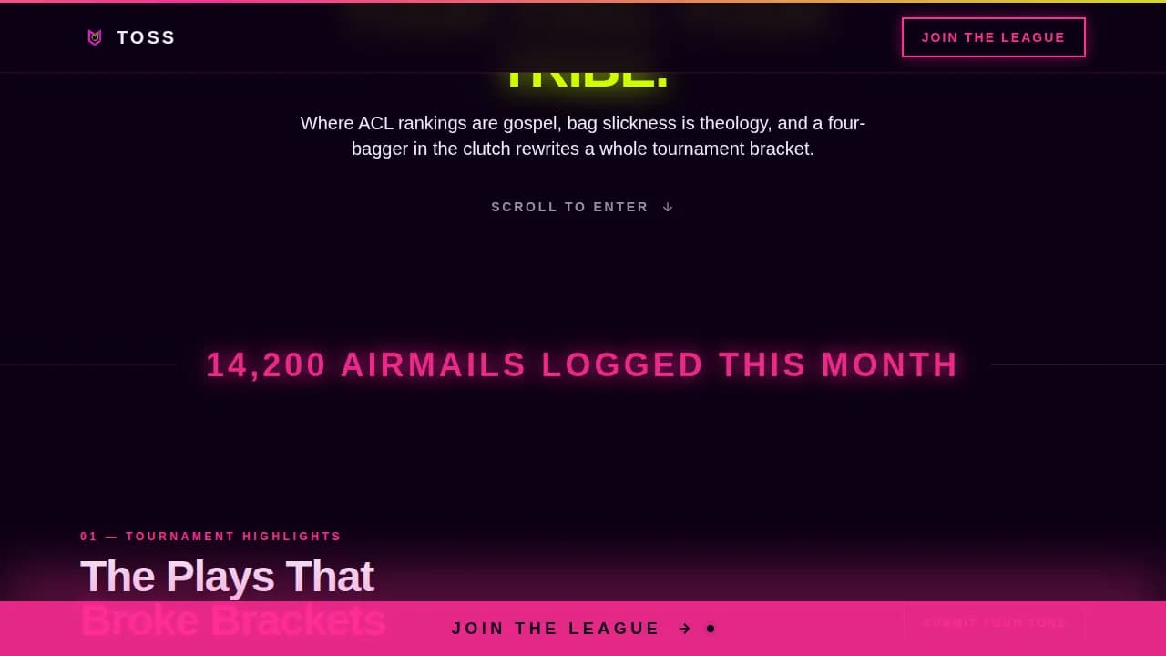 Volley — Instant Cornhole League Landing Page Template