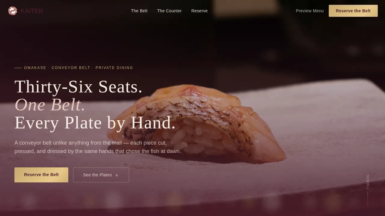 Kaiten — Artisan Sushi Experience Landing Page Template
