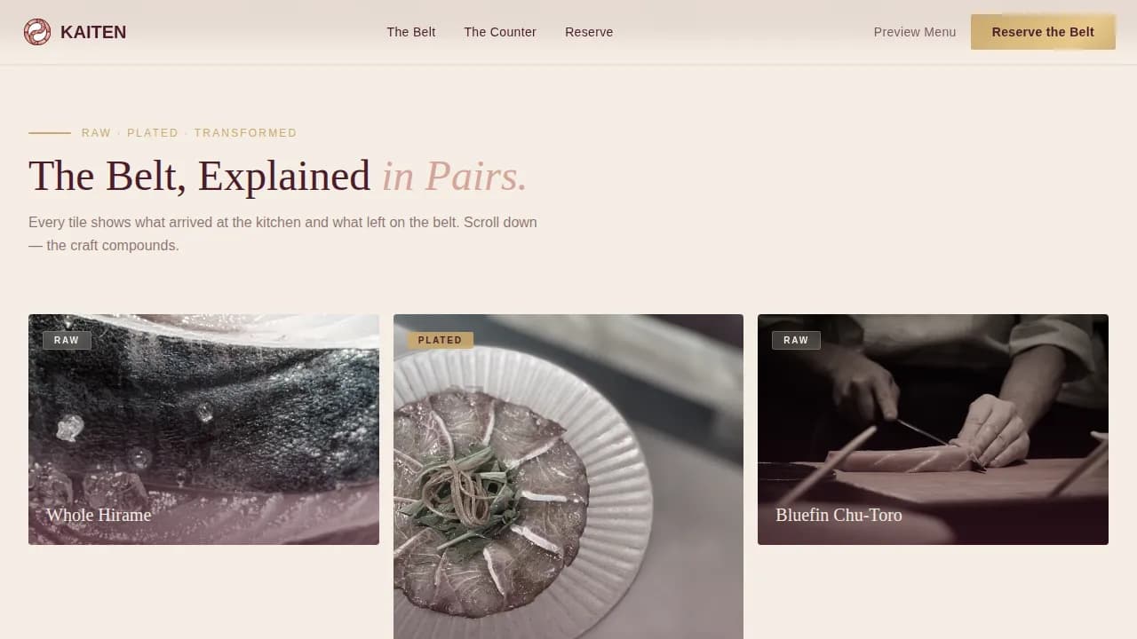 Kaiten — Artisan Sushi Experience Landing Page Template
