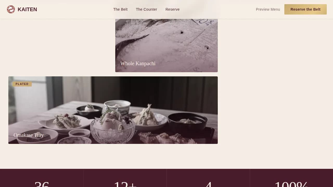 Kaiten — Artisan Sushi Experience Landing Page Template