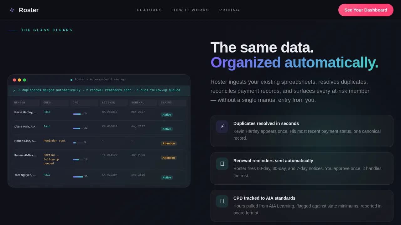 Roster - Intelligent Membership Management Landing Page Template
