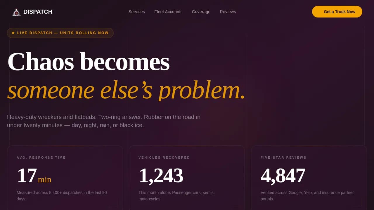 Tow Truck Marketing Professional Website Template