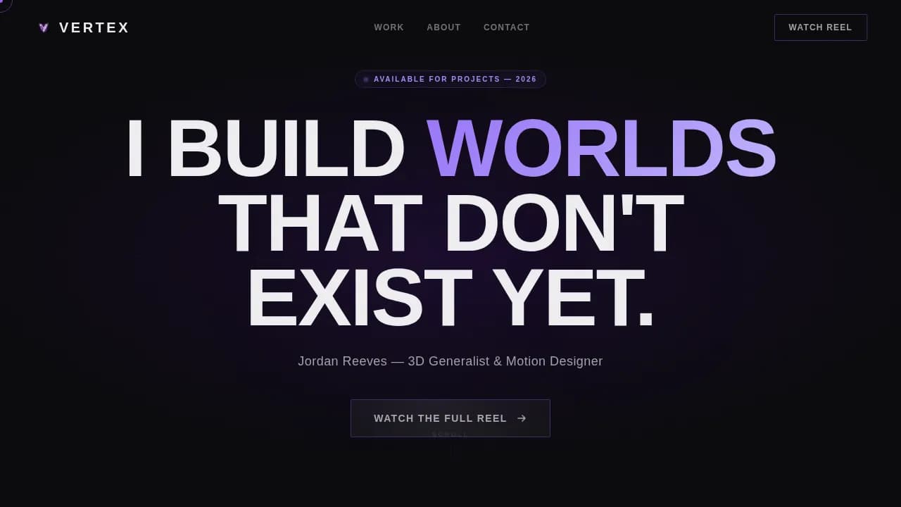 Vertex - Immersive 3D Artist Video Portfolio Landing Page Template