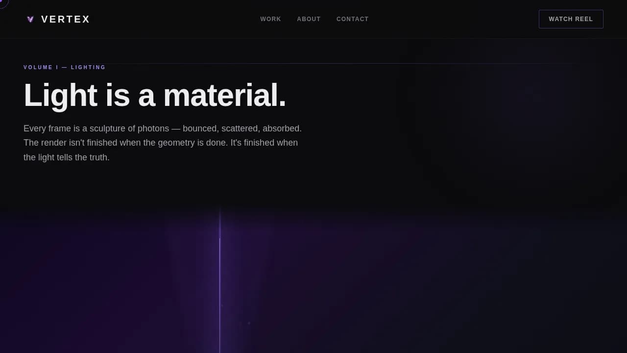 Vertex - Immersive 3D Artist Video Portfolio Landing Page Template