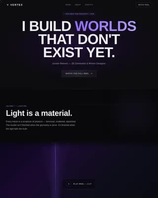 Vertex - Immersive 3D Artist Video Portfolio Landing Page Template