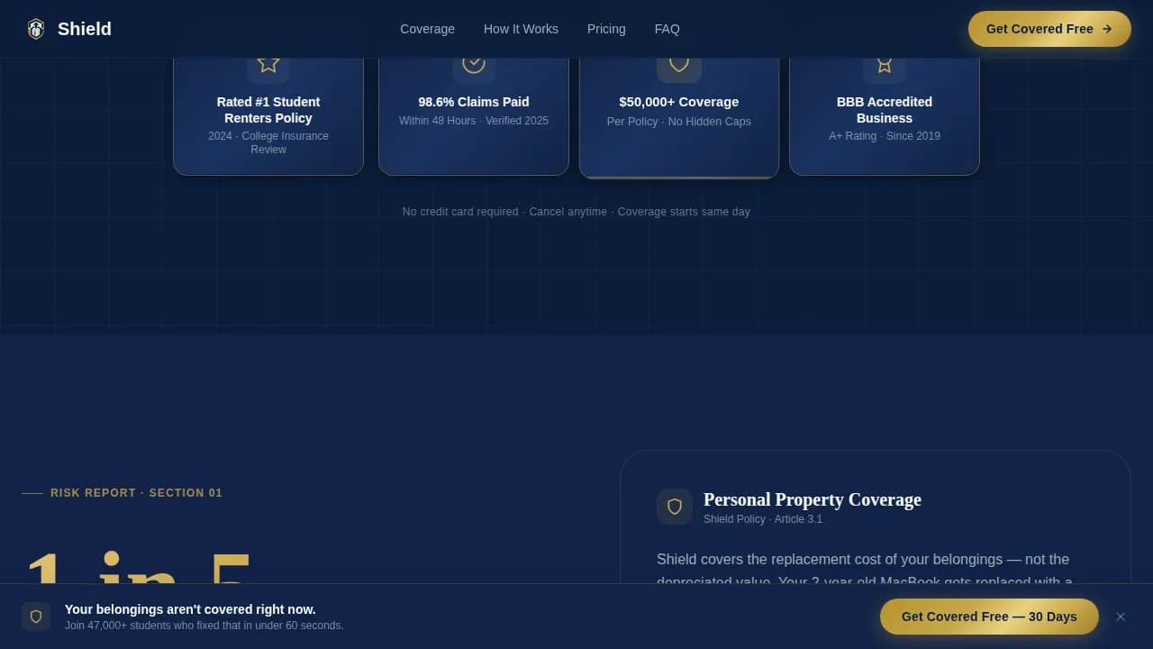 Safeguard — Premium Student Renters Landing Page Template