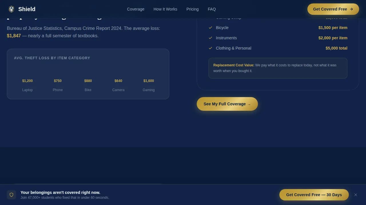 Safeguard — Premium Student Renters Landing Page Template