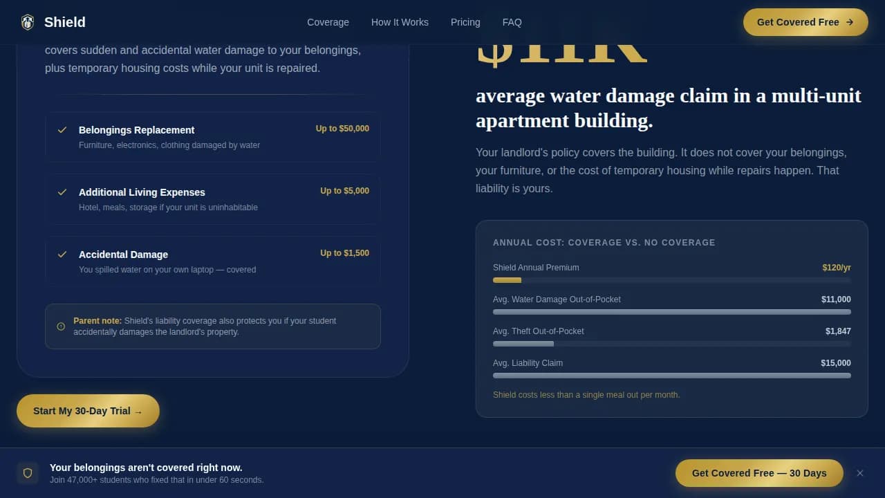 Safeguard — Premium Student Renters Landing Page Template
