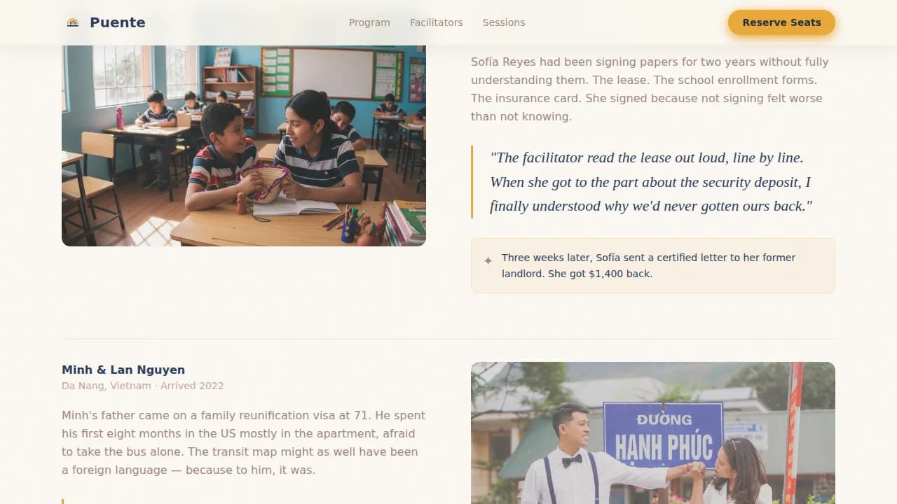 Puente - Warm Family Integration Landing Page Template