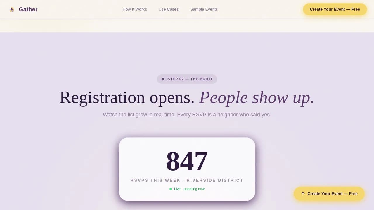Gather - Community Event Registration Landing Page Template