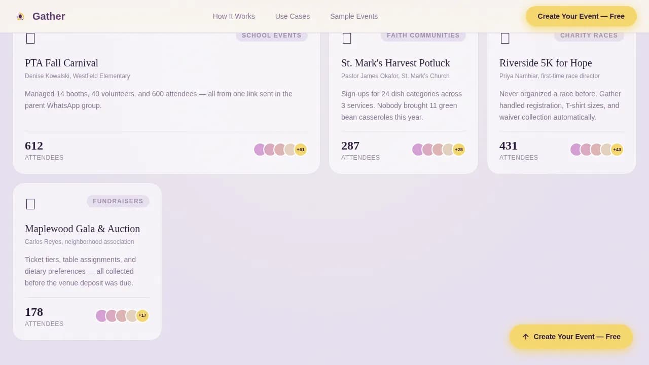 Gather - Community Event Registration Landing Page Template