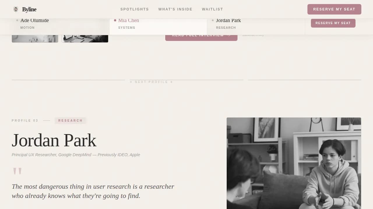 Byline Designer Interview Newsletter Landing Page Template