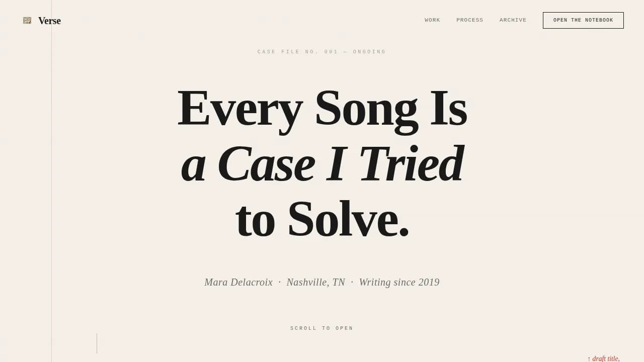 Verse - Songwriter Process Portfolio Landing Page Template