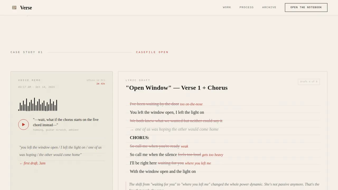 Verse - Songwriter Process Portfolio Landing Page Template