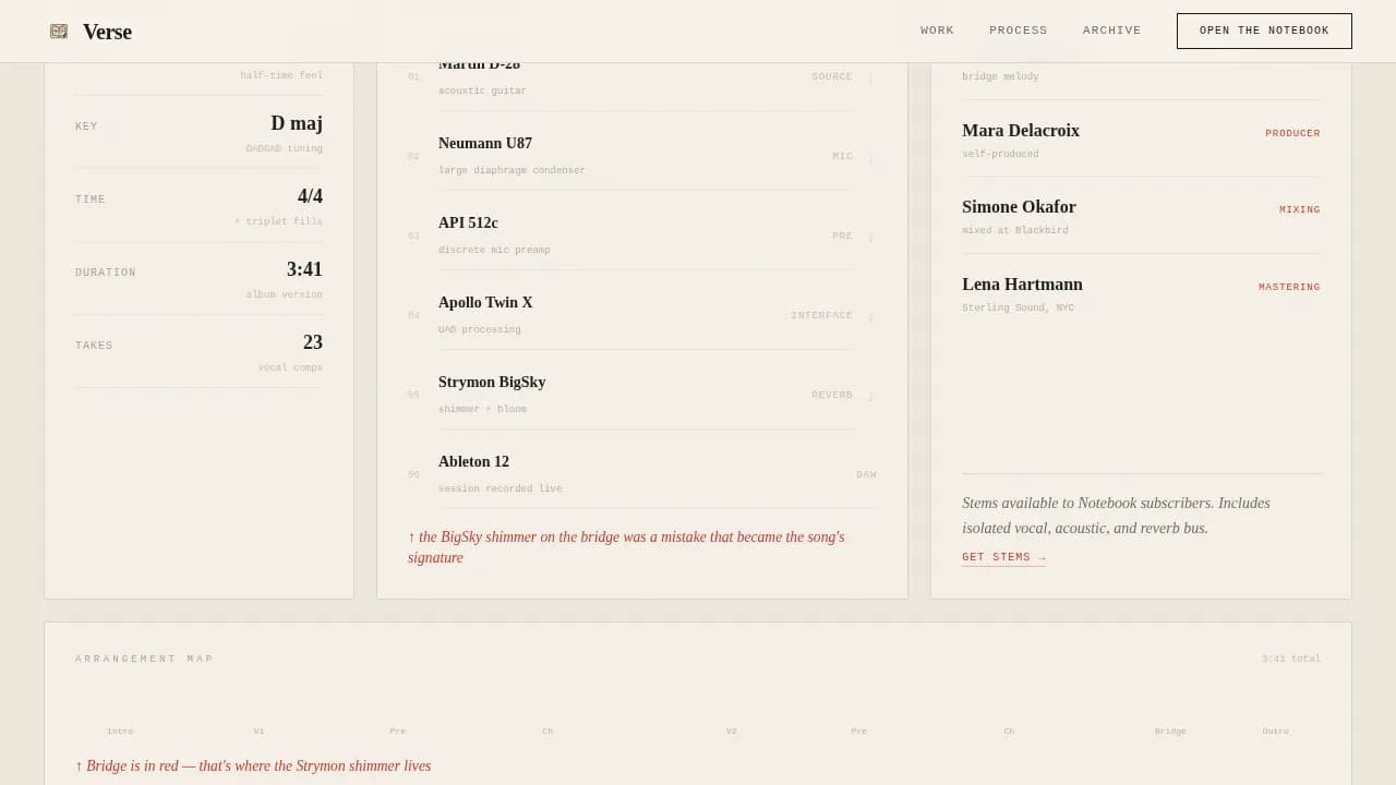 Verse - Songwriter Process Portfolio Landing Page Template