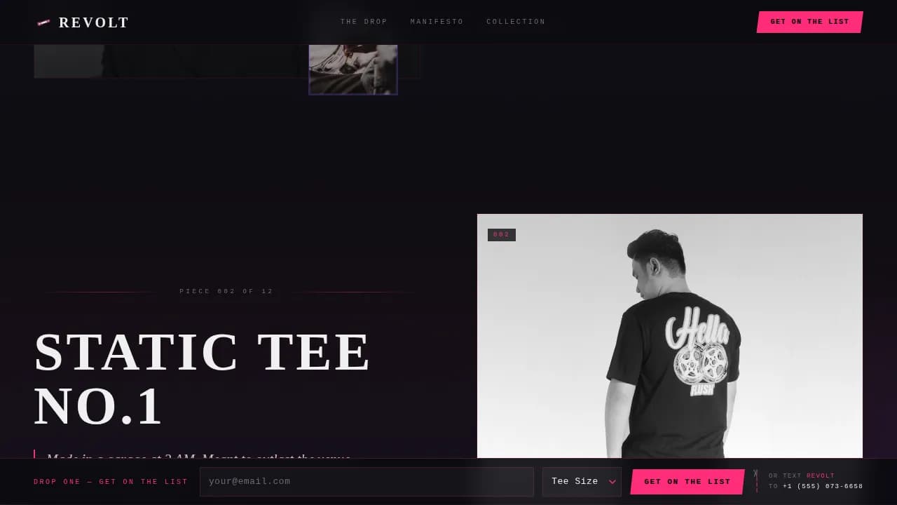 Revolt Punk Clothing Waitlist Landing Page Template