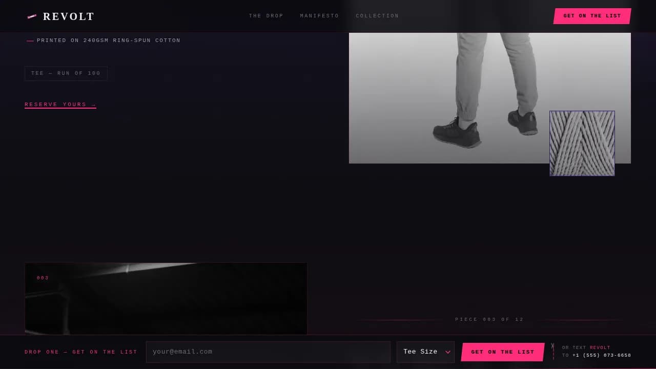 Revolt Punk Clothing Waitlist Landing Page Template
