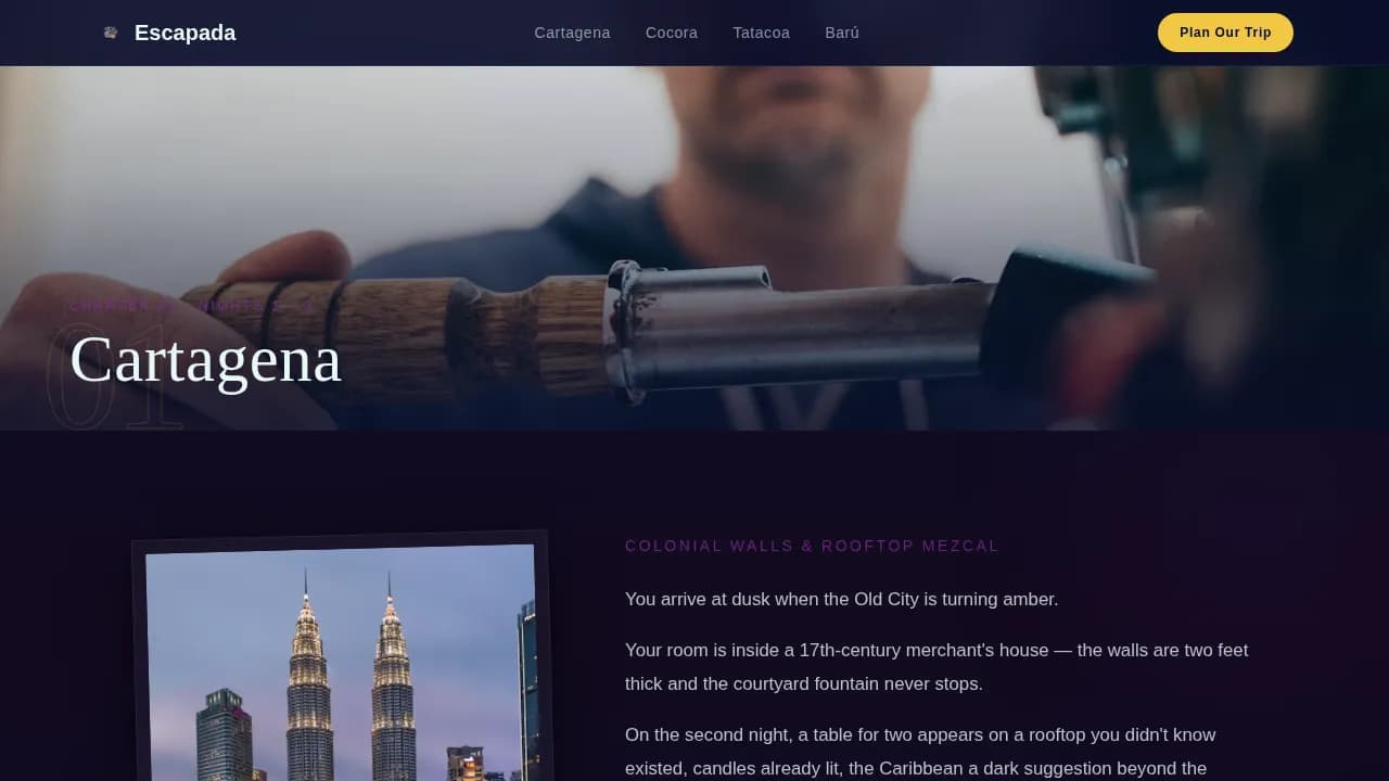 Escapada - Curated Colombia Honeymoon Landing Page Template