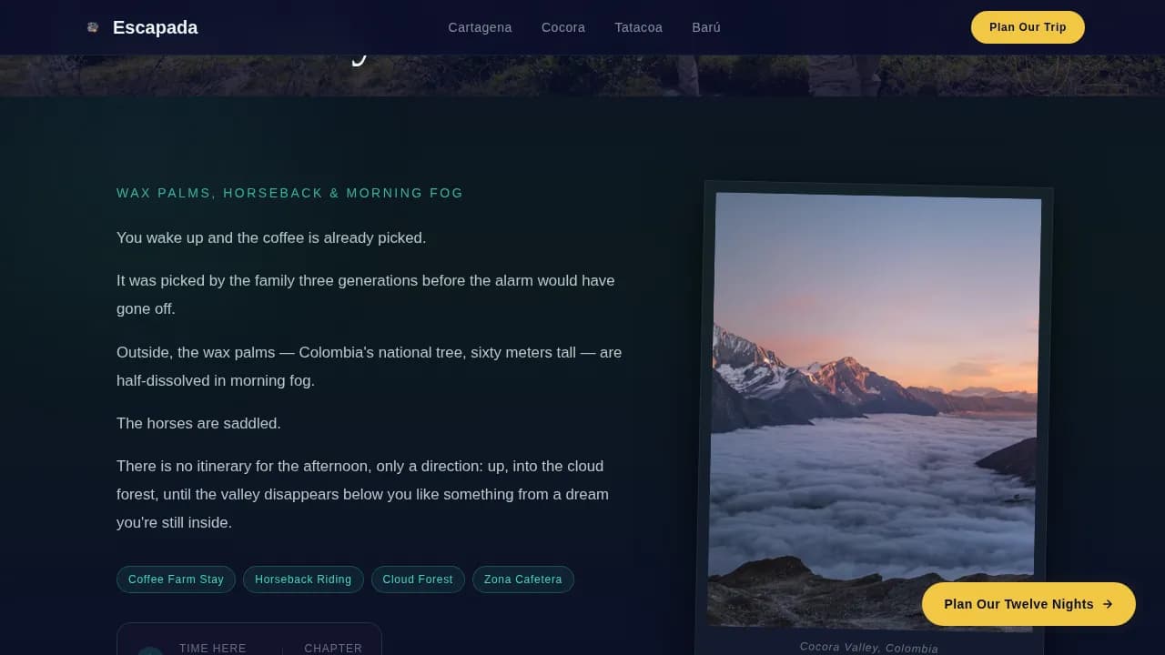 Escapada - Curated Colombia Honeymoon Landing Page Template