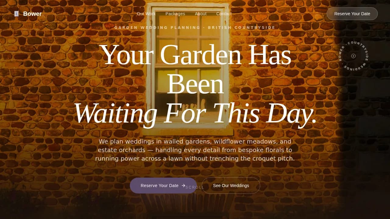 Enchanting Bower Wedding Planner Landing Page Template