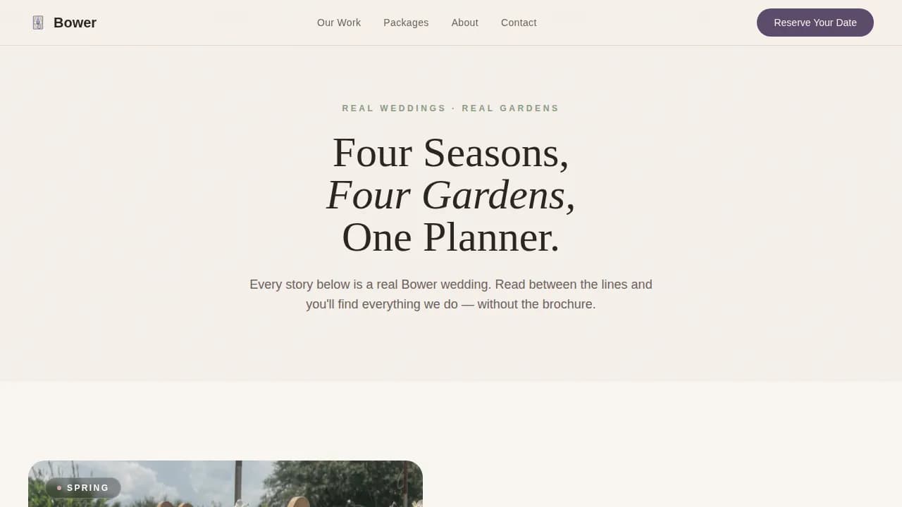 Enchanting Bower Wedding Planner Landing Page Template