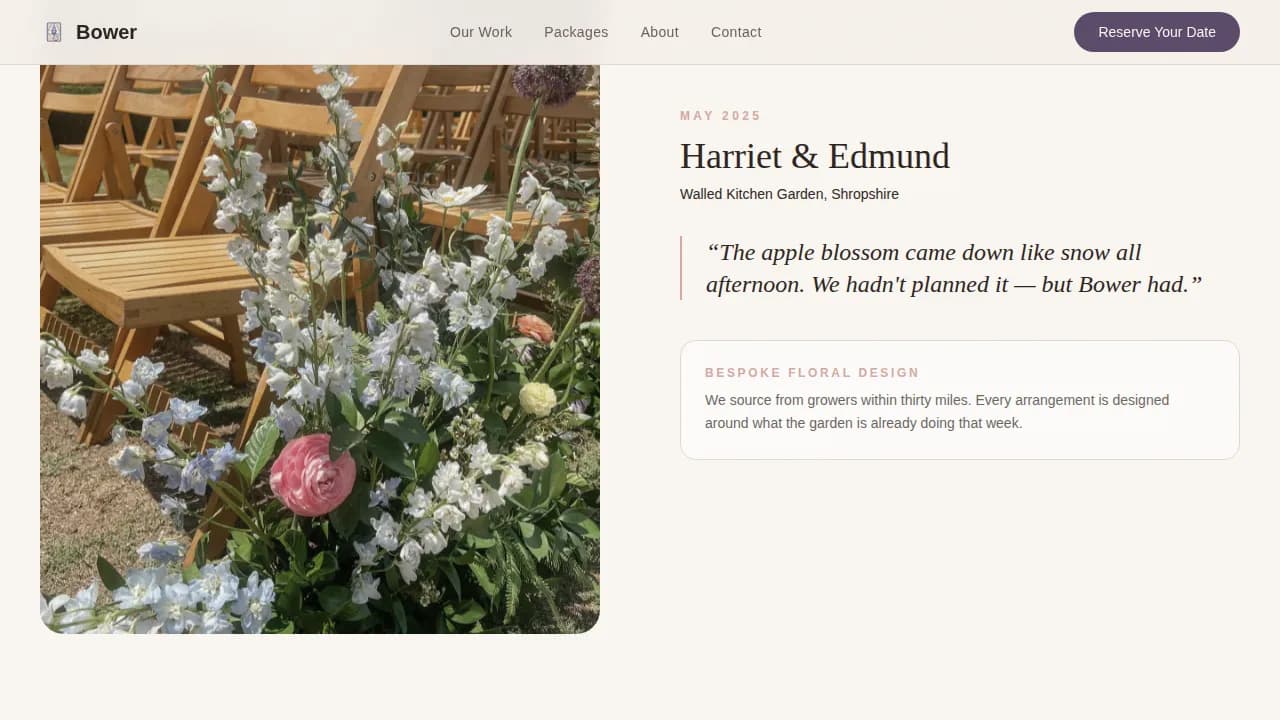 Enchanting Bower Wedding Planner Landing Page Template