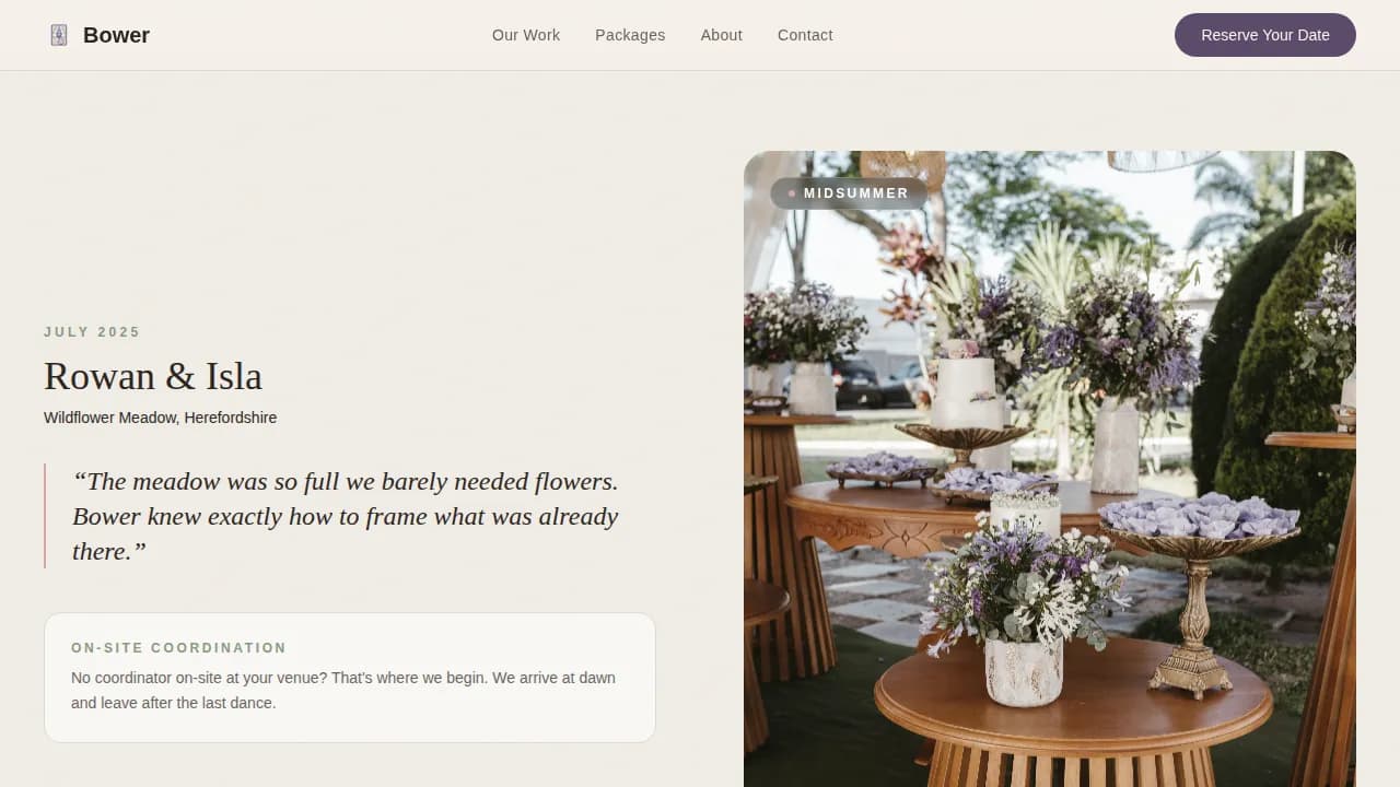 Enchanting Bower Wedding Planner Landing Page Template