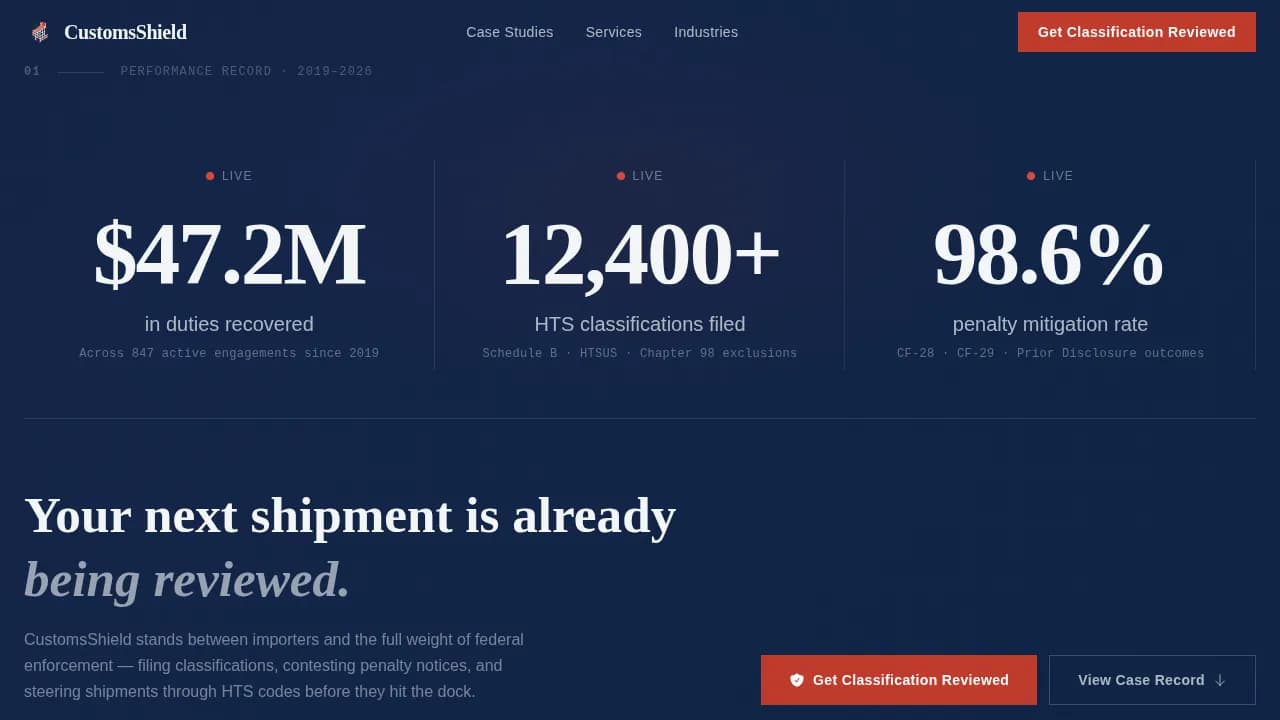 Tariff Customs Compliance Guide Landing Page Template