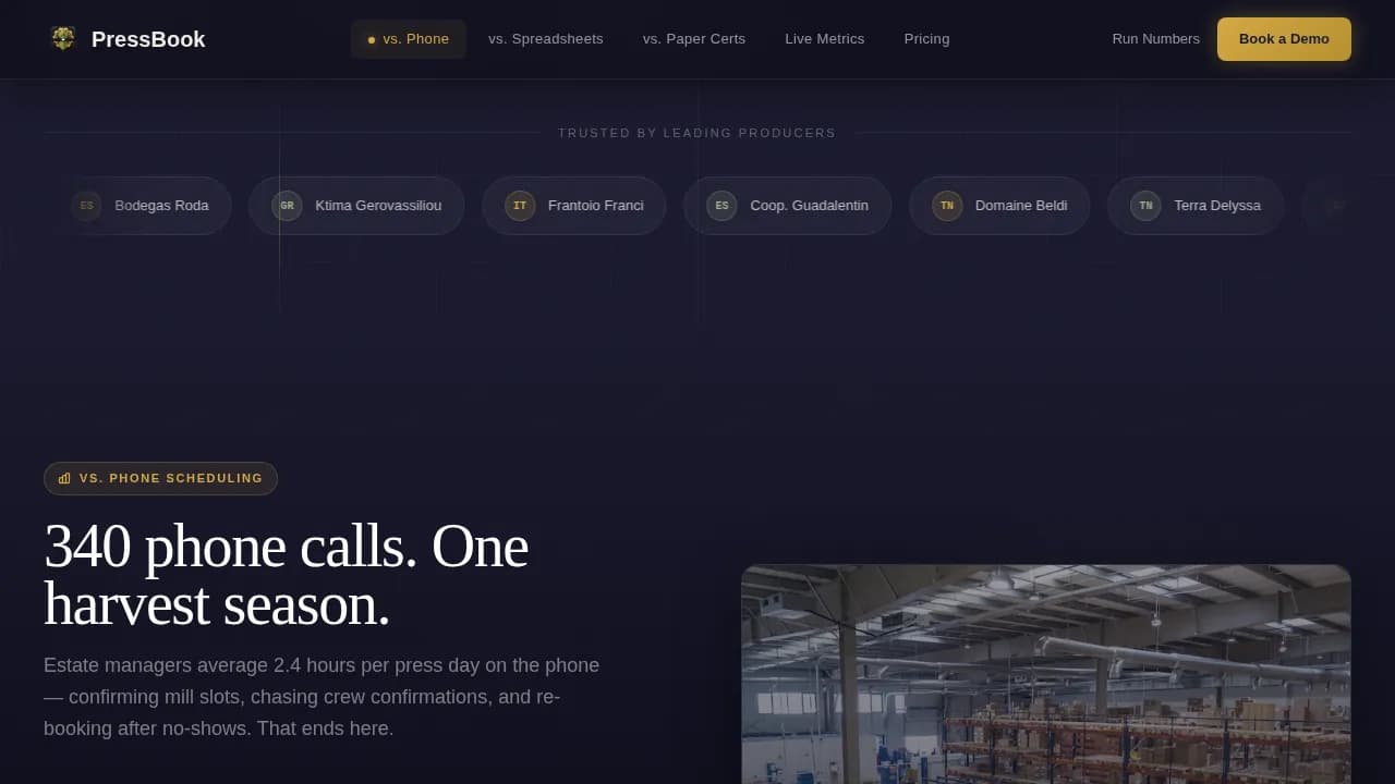Press Olive Oil Booking System Landing Page Template