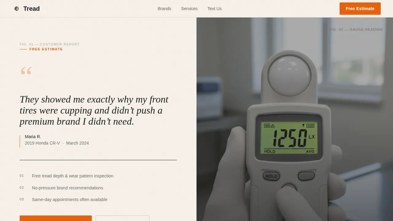 Tread Tire Shop Estimate Landing Page Template